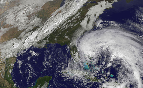 satellite image of clouds over east coast of US