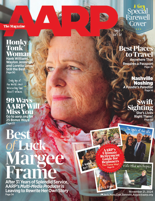 AARP Magazine cover showing Margee Finn Fame