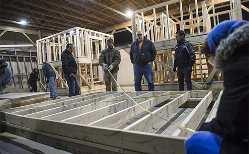 Montgomery College students working on carpentry skills