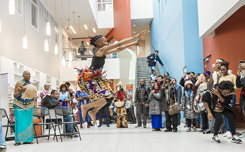 African heritage performer on the Takoma Park Silver Spring Campus.