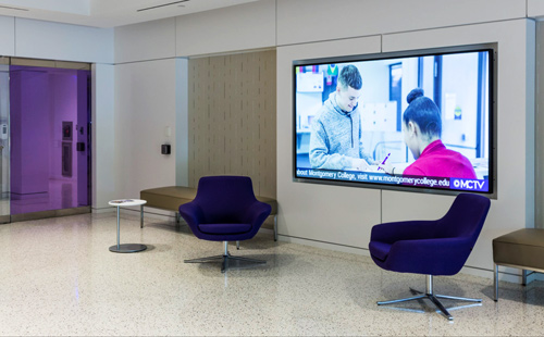 Indoor digital sign in the lobby of the CT Buildign